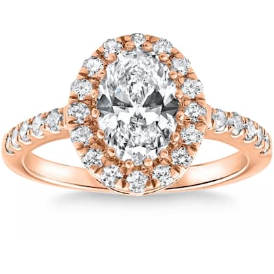 1 1/2Ct Oval Diamond Halo Engagement Ring Gold Lab Grown