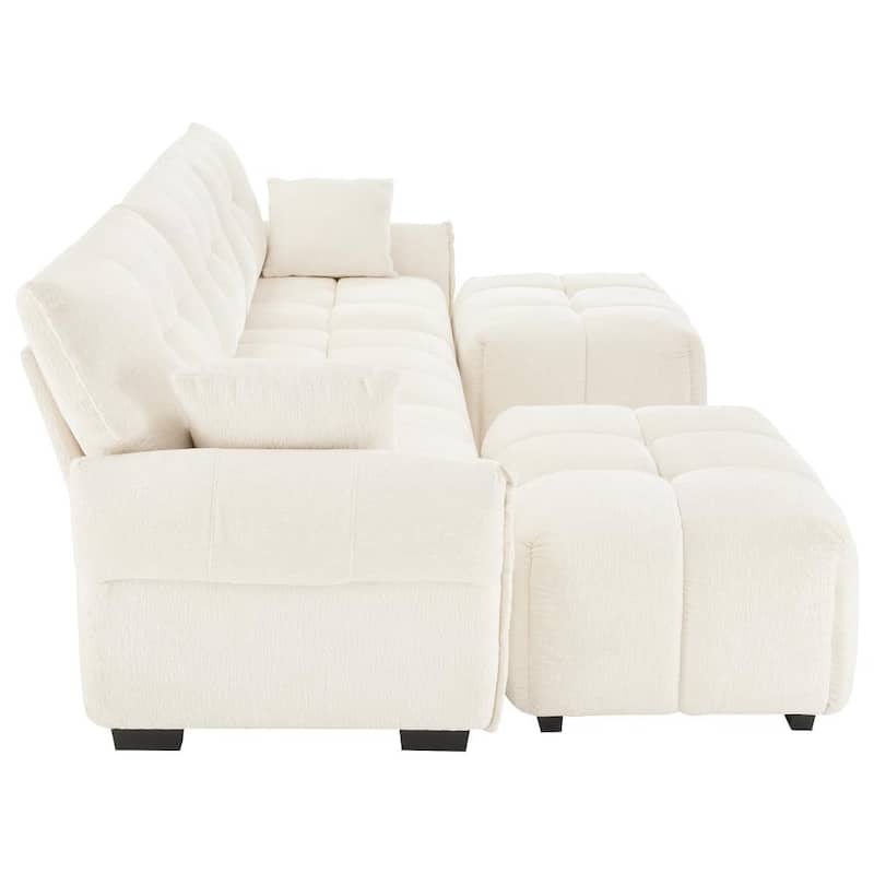 Modular Wood Frame 3-seater Sectional Sofa Set with Ottomans and Throw Pillows