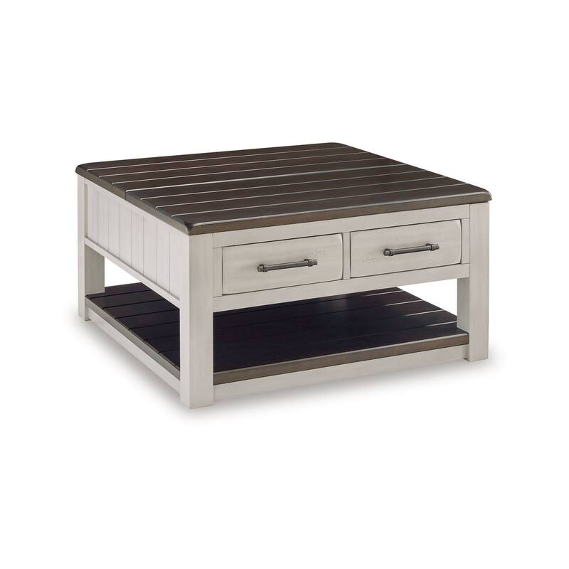 Barb Coffee Table, 2 Drawers and Lift Top, 36 Inch Gray Acacia Wood