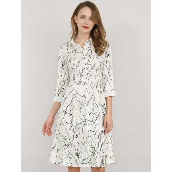 Shop Women S Business Casual Work Printed A Line Midi Shirt Dress
