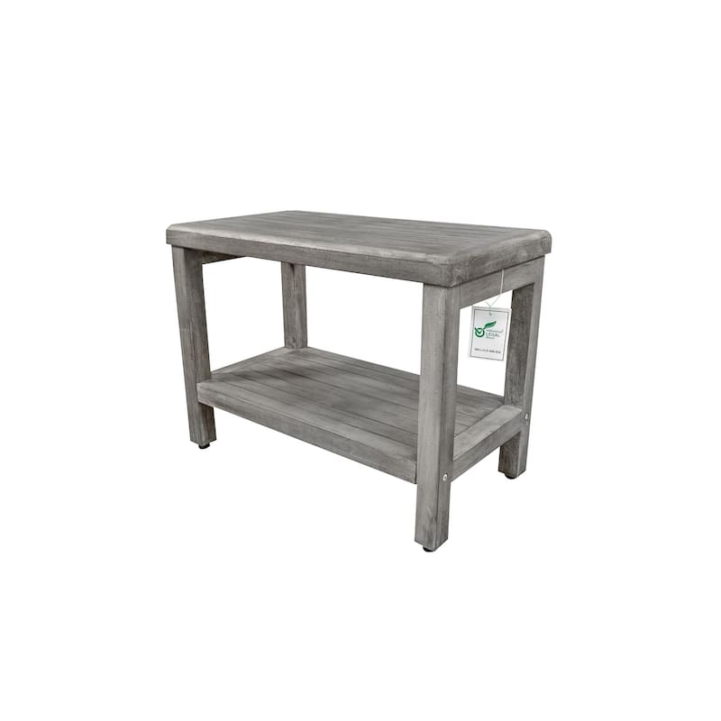 CoastalVogue Eleganto Antique Gray 24" Teak Wood Shower Bench