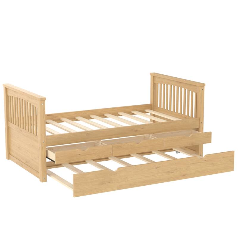 Roomfitters Platform Daybed with Trundle and Drawers, Solid Wood Bed Frame for Guest Rooms