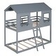 preview thumbnail 6 of 24, Twin Over Twin Bunk Bed with Roof, Windows, Ladder, and Guardrails, Solid Wood Playhouse Design, Space-Saving for Kids, Grey
