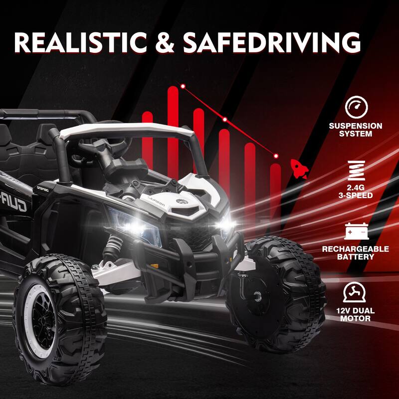12V LED Lights UTV ride on car for kid with Remote Control,3-Point Safety Harness and Music Player