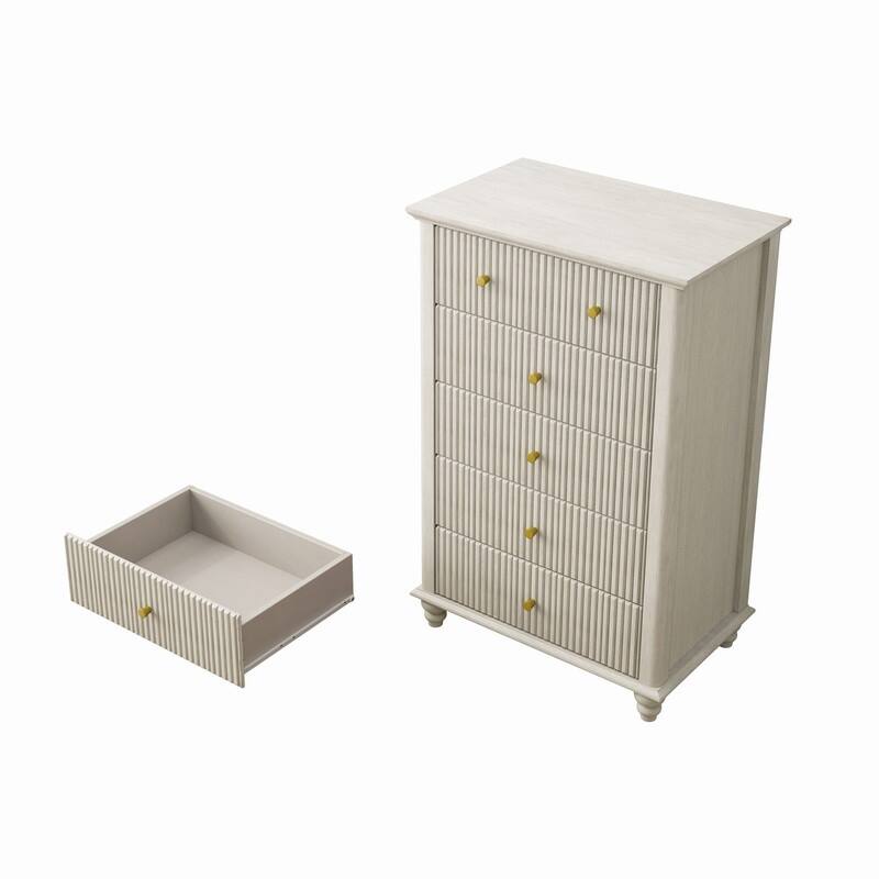 Modern Fluted 5 Drawer Dresser with Metal Handles for Stylish Bedroom Organization and Storage