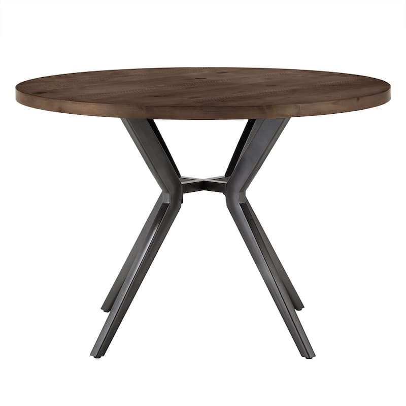 Calem Wood Finish and Iron Grey Metal Base 45" Round Dining Table by iNSPIRE Q Modern