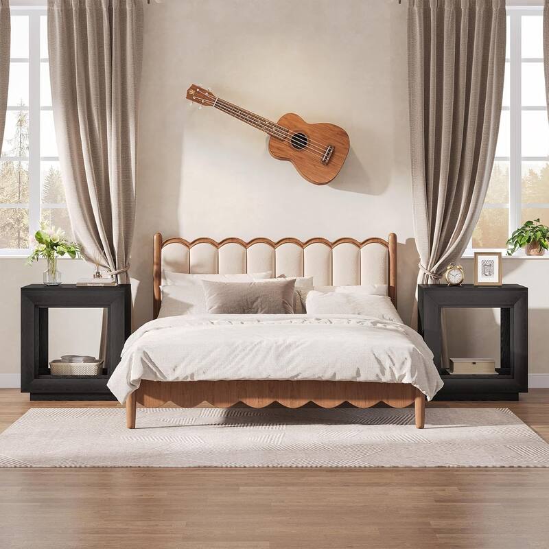 24" Rustic 2-Tier End Table, Side Table with Storage Shelf, Sofa Nightstand for Living Room, Bedroom, Entryway