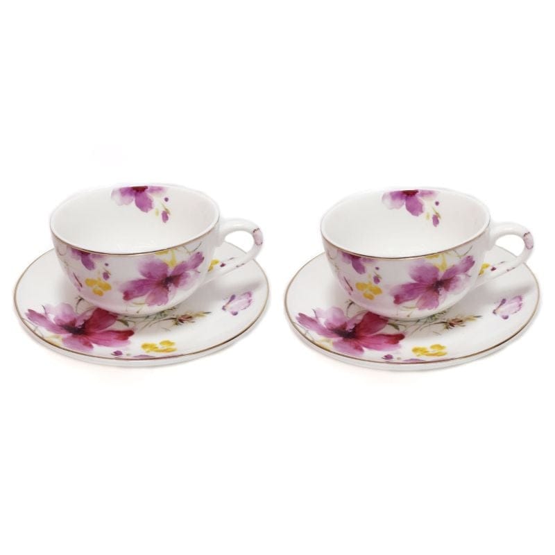 Set Of 2 Delicate Flowers Cup & Saucer