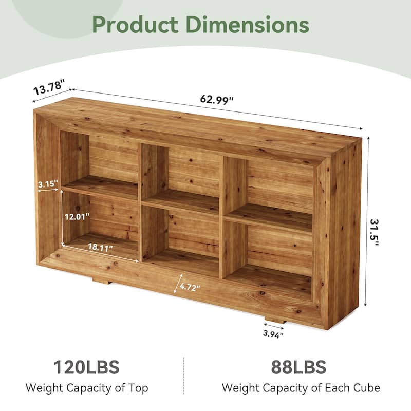 63'' Solid Wood Console Sofa Table with 6 Storage Cubes for Entryway