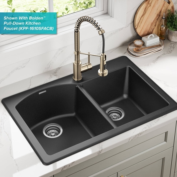 KRAUS Forteza Granite 33 inch 60/40 Undermount Drop-in Kitchen