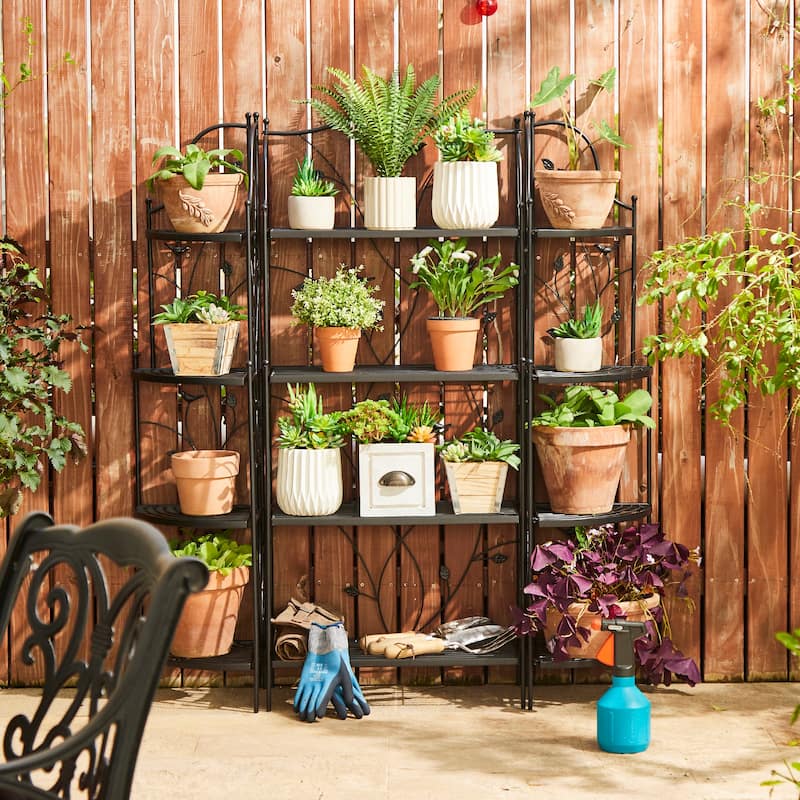Glitzhome Multifunctional 3 or 4-Tiers Metal Plant Shelving Planter Stands Flower Pot Shelf One-step Fordable Design