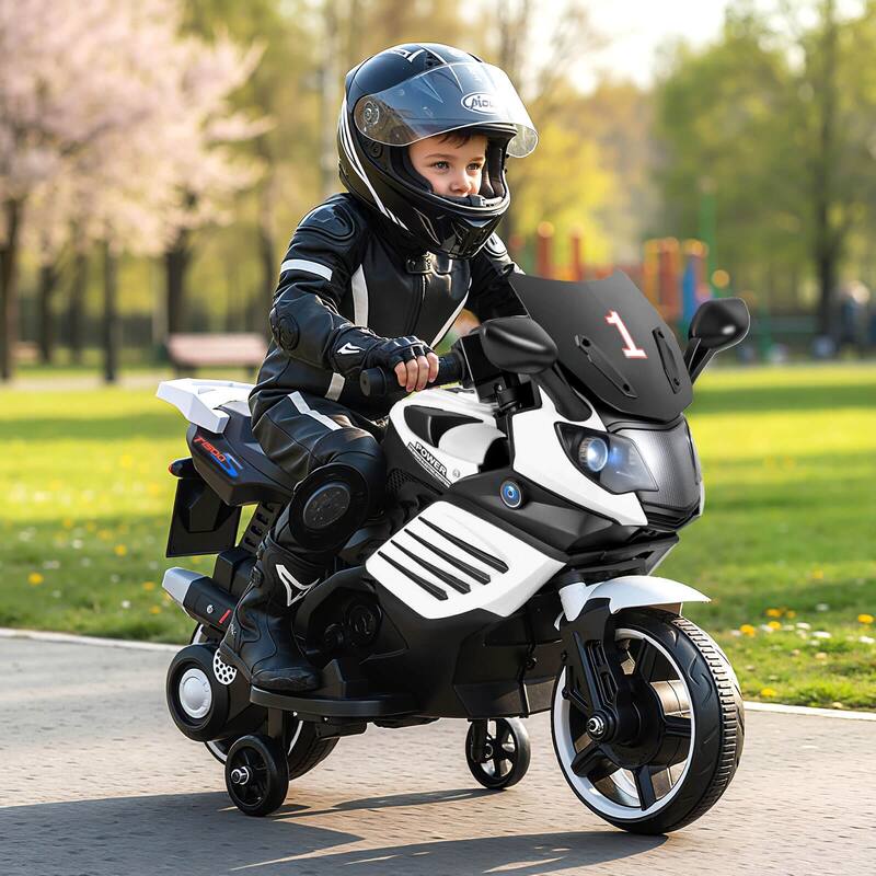 Costway 6V Kids Motorcycle with Music, Horn, Detachable Training