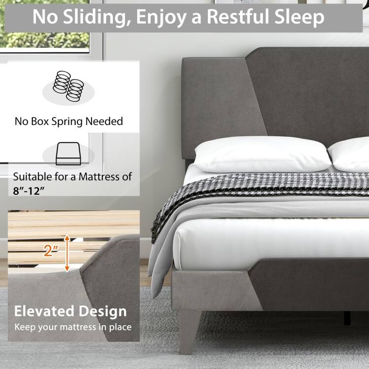 Modern Velvet Bed Frame with Anti-Slip Feet and Strong Slats