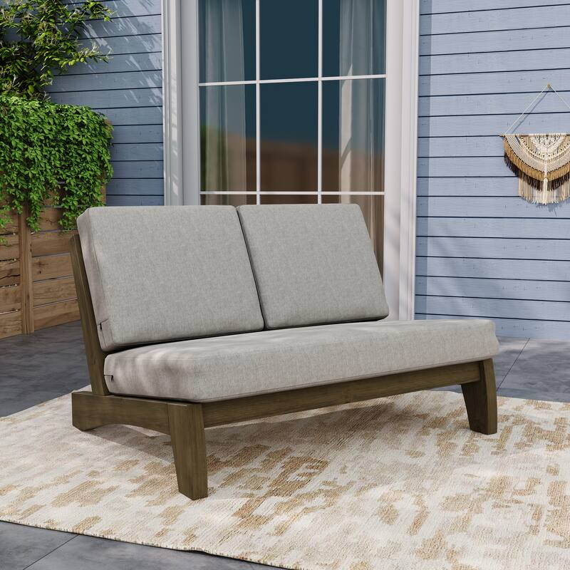 Outdoor Teak Wood Armless Lounge Chair Set Loveseat with Cushions - Loveseat separate cushion - Light Camel