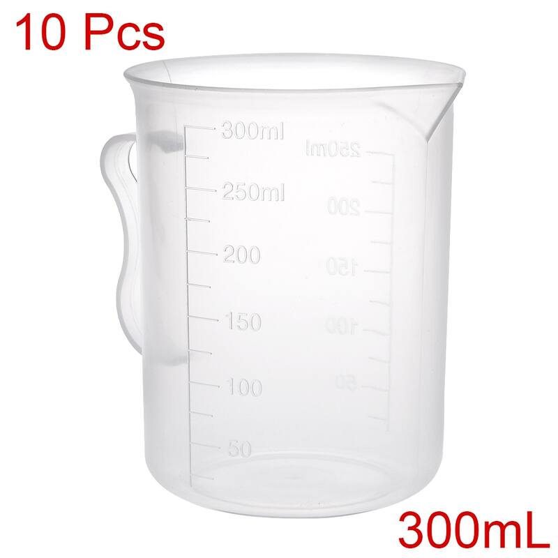 5pcs Laboratory PP Plastic Graduated Measuring Cup Handled Beaker - Transparent