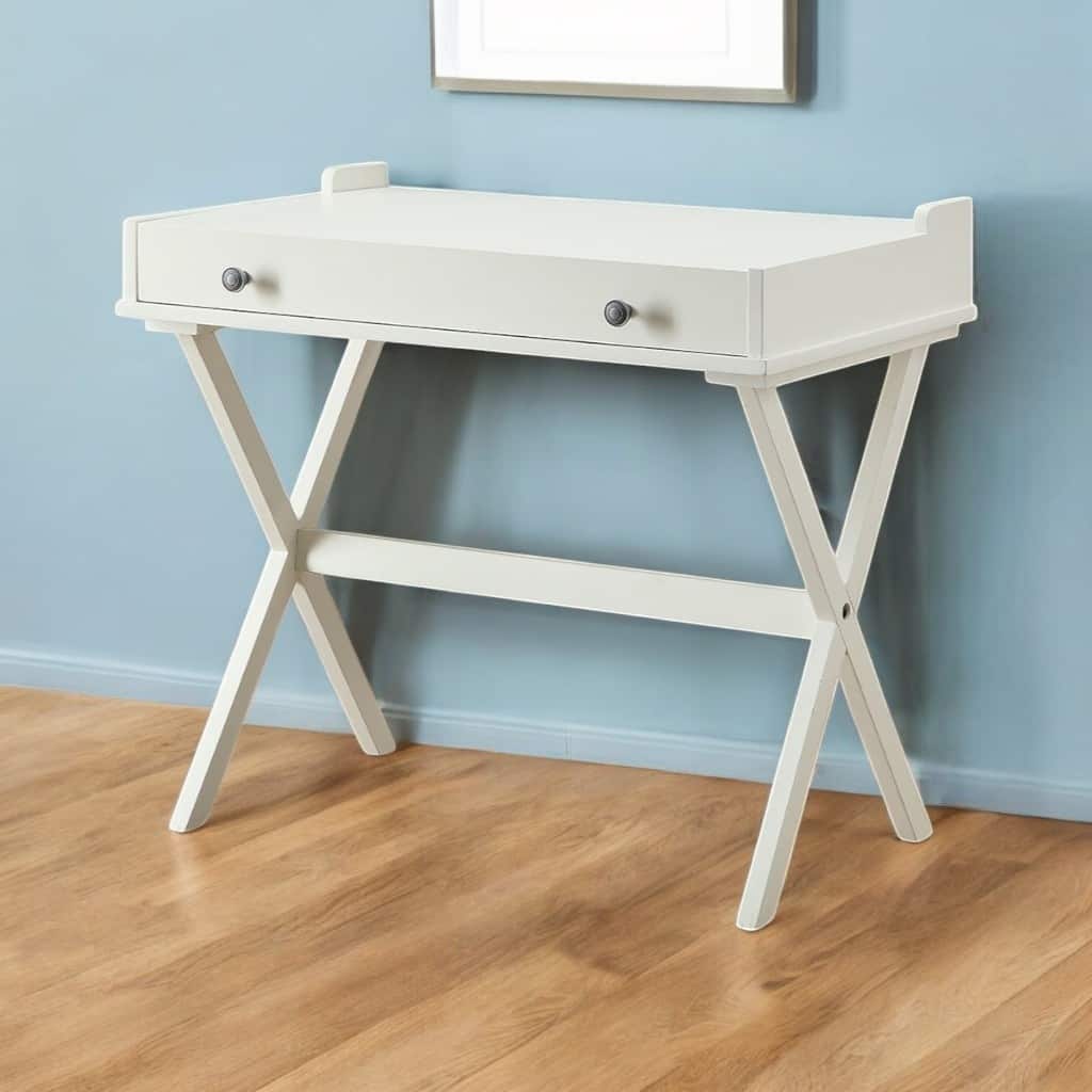 HomeRoots 34" Antiqued White Wood Flip Top Desk