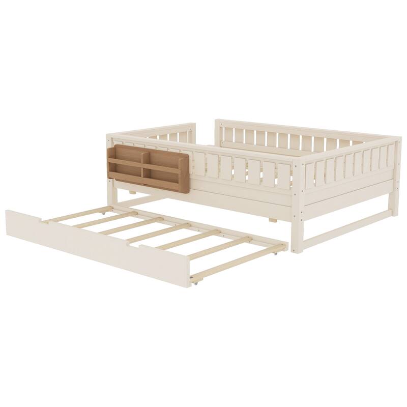 Full/Twin Loft Bed with Bookshelves, Safety Stairs & Trundle