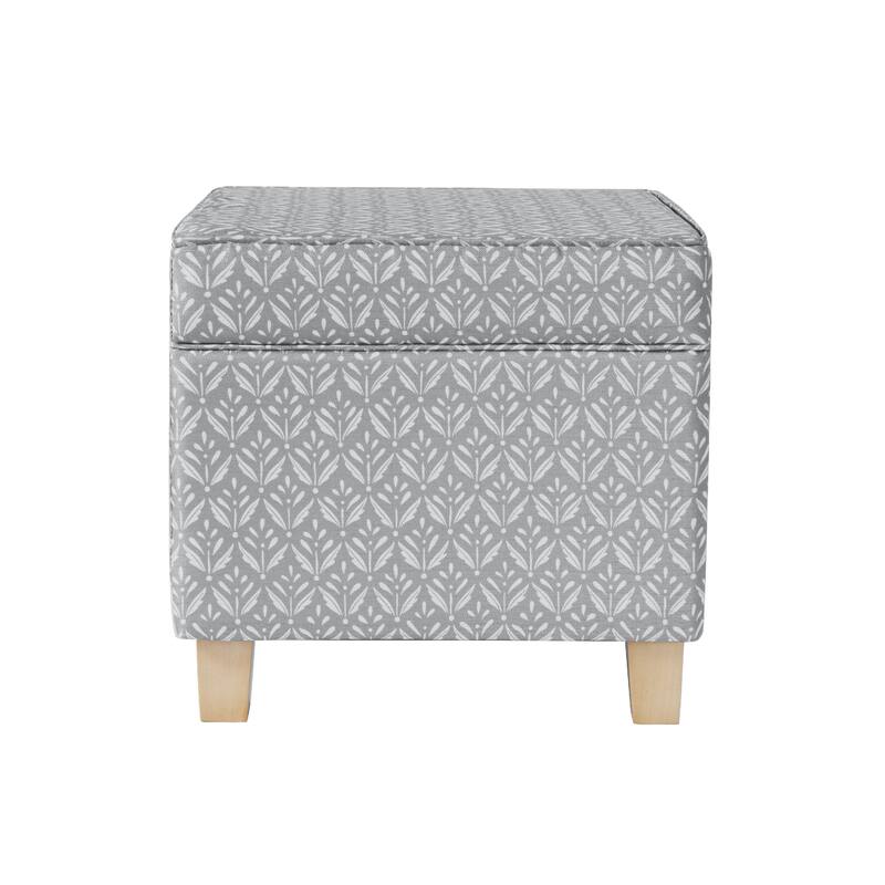Pyp Square Storage Ottoman, 18 Inch Gray Print Fabric, Brown Wood