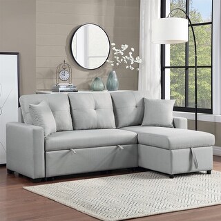 Francine Gray Linen Reversible Sleeper Sectional Sofa with Storage ...