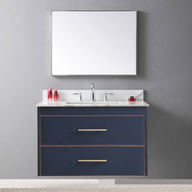37" Bathroom Vanity Top Stone Carrara Gold Tops with Rectangle Undermount Ceramic Sink