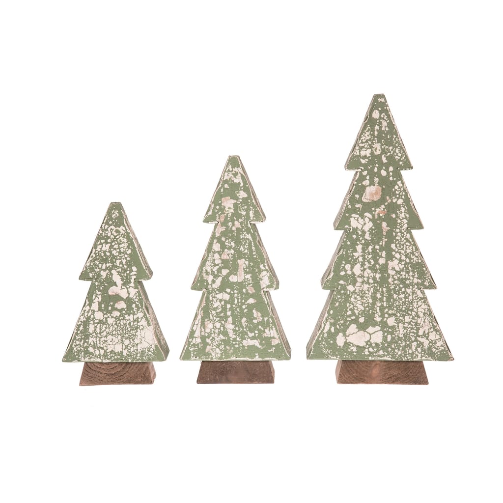 Transpac Wood 14 in. Mint Green Christmas Antiqued Tree Set of 3