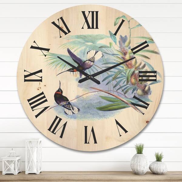 Designart 'Vintage Hummingbird On A Branch' Traditional Wood Wall Clock ...