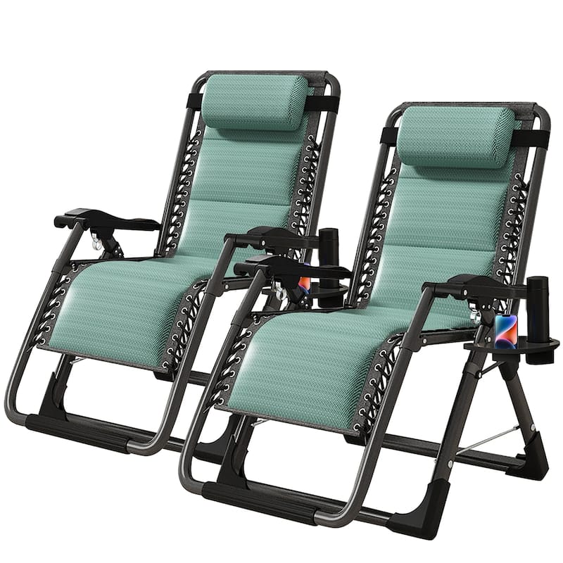 DoCred Zero Gravity Chair Lawn Lounger Chair with Pillow 2pcs - Green_Ice