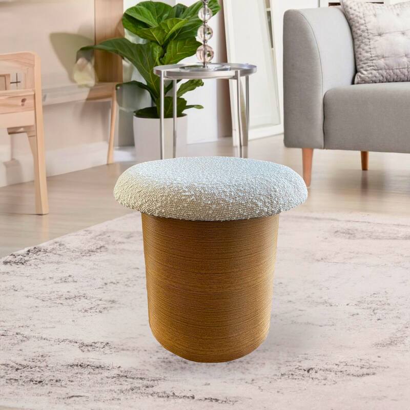 Tufted Boucle Ottoman Stool with Wooden Frame Accent Seat or Footrest