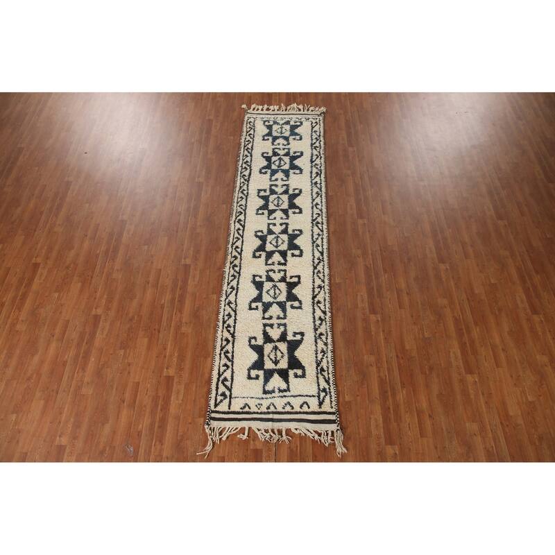 Anatolian Turkish Runner Rug Handmade Hallway Beige Wool Carpet - 3'0"x 11'5"