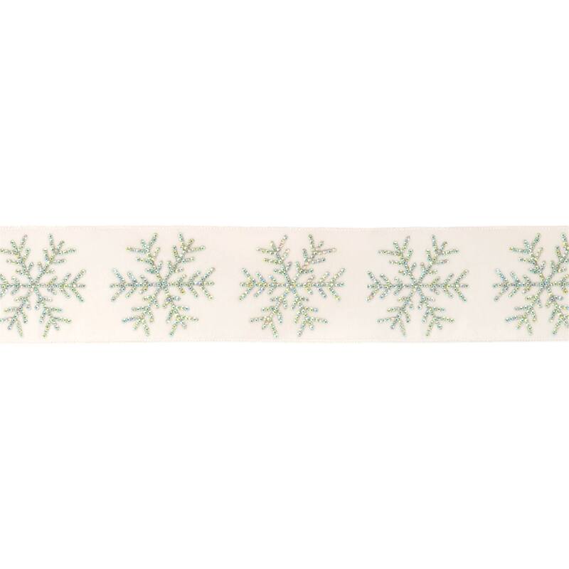 Snowflake Wired Ribbon 4 Inch x 5 Yards for Holiday Decor and Crafts - 4" x 5 Yds. - White-Blue