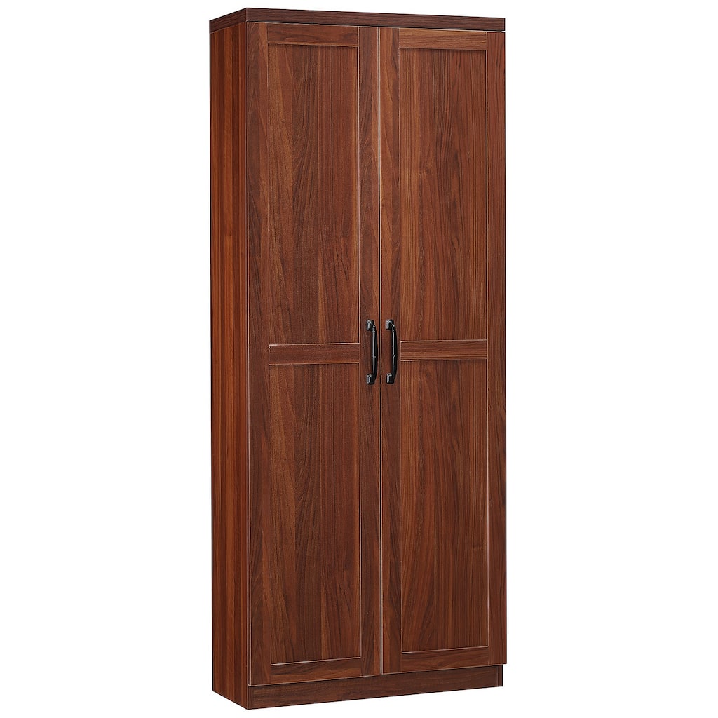 2-Door Kitchen Pantry Storage Cabinet with 5-tier Shelving and 2 Adjustable Shelves for Dining Room, Brown