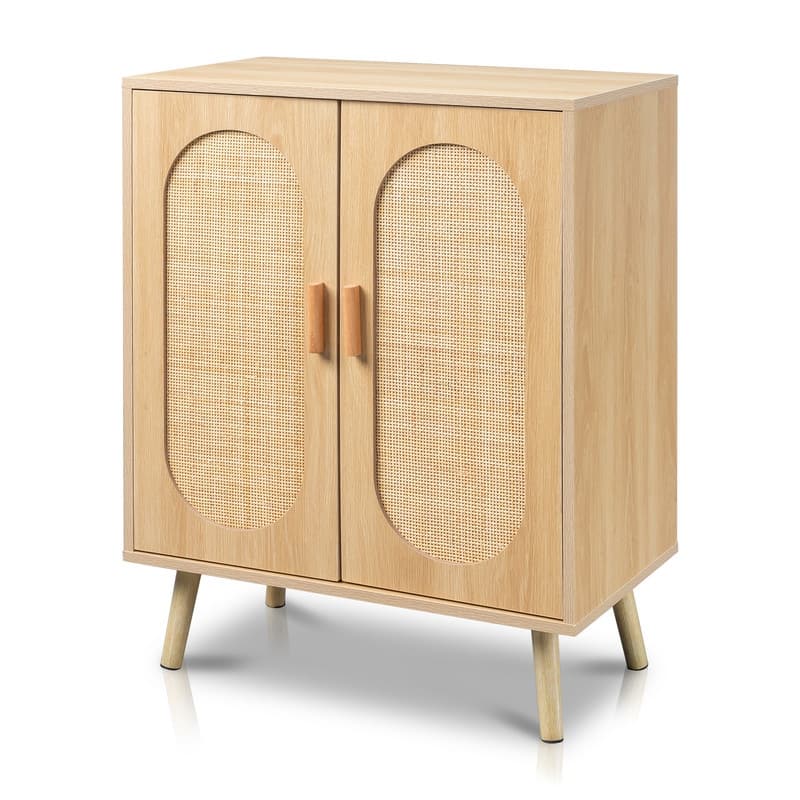 Modern Rattan Shoe Storage Cabinet with Double Doors and Adjustable Shelves, Accent Cabinet for Living Room, Bedroom, Hallway - Double Doors