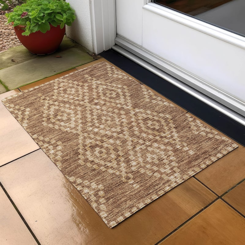 Machine Washable Indoor/ Outdoor Chantille Boho Moroccan Rug - Paprika - 1'8" x 2'6"