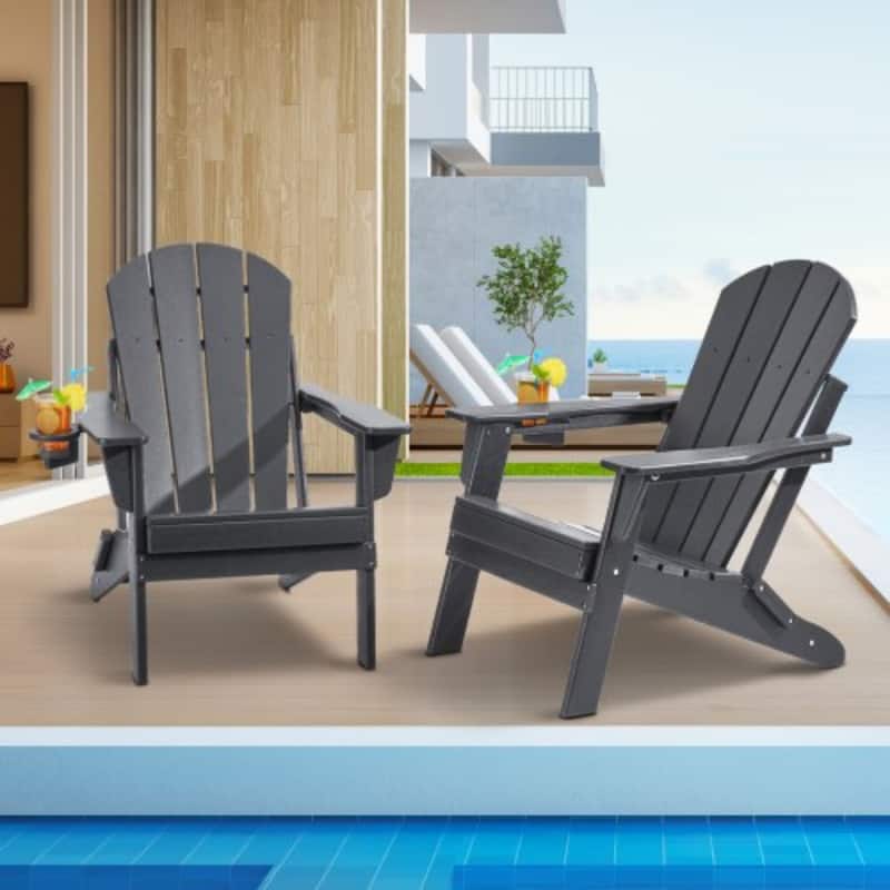 Set of 2 HDPE Folding Adirondack Chair with Wider Seat and Curved Backrest Ideal for Outdoor Use - 31.5 × 29.7 × 36.0 in