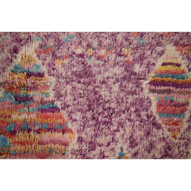 Geometric Purple Moroccan Abstract Area Rug Hand-Knotted Wool Carpet - 5'8"x 10'3"