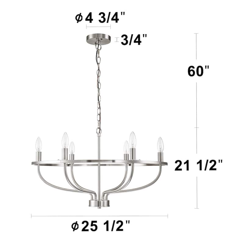 C Cattleya 6-Light Satin Nickel Farmhouse Chandelier Pendant Light - Satin Nickel