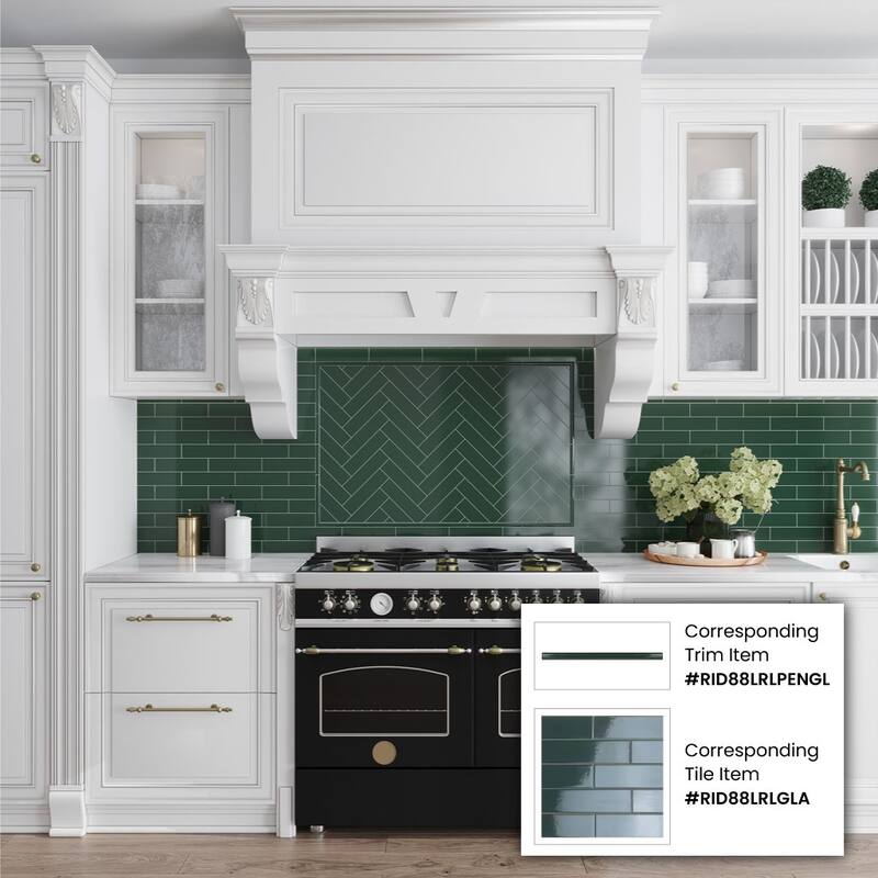 Apollo tile 0.5" x 8" Arte Glossy Green Ceramic Tile (0.3 sq ft/case) - 10 Pack