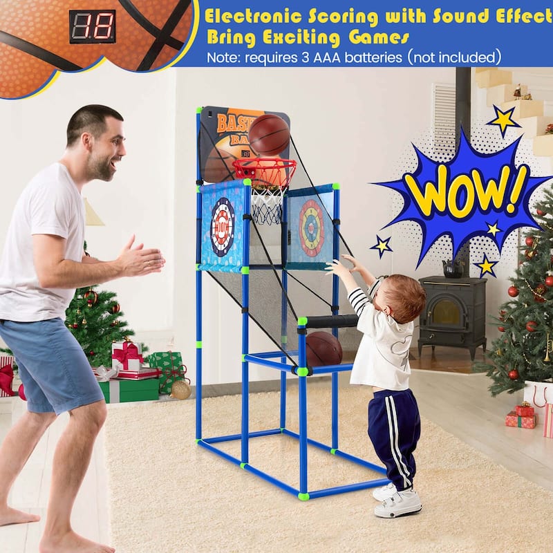 2-in-1 Kids Basketball Arcade & Sticky Balls Game w/Scoreboard Sound