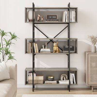 6 Tier Bookshelf with Storage Industrial Book Shelf with Open Display