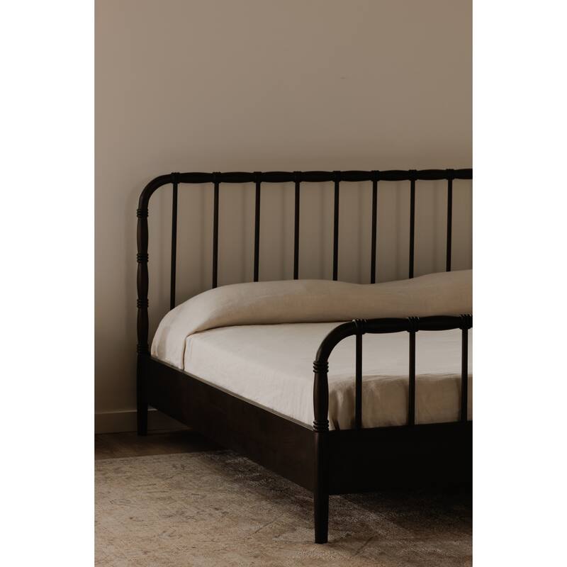 NADAAL STUDIOS Keaton King Bed, Soft Linen-Blend Upholstery, Tall Foam-Padded Headboard, Solid Pine Frame, Wheat