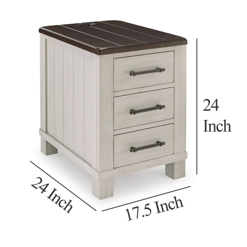 24 in. Gray and Brown Rectangle Wood End Table with Storage Drawer for Convenience
