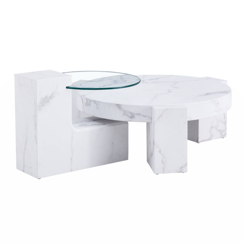 A modern, fashionable, and durable marble textured MDF coffee table with a side table