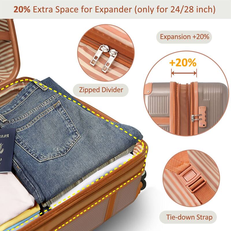 Luggage Sets, 3 Piece Luggage Expandable Suitcase Set, ABS Hardshell 4-Wheel Spinner Luggage with TSA Lock