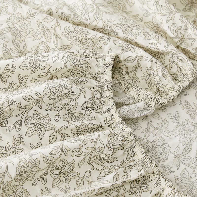 Lush Decor Zara Floral Block Cotton Sheet Set