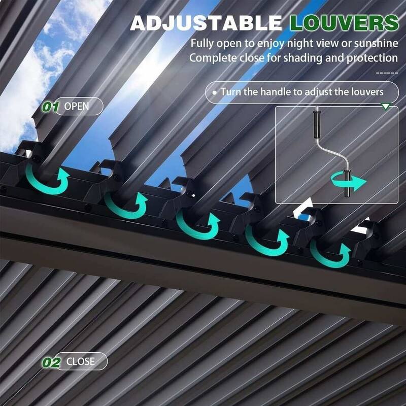 EROMMY Outdoor Louvered Pergola Gazebo with Adjustable Aluminum Rainproof Roof