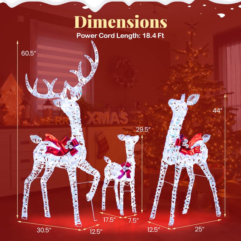Costway 3PCS Christmas Lighted Iridescent Reindeer Family Set with 215 - as pic shows - See Details