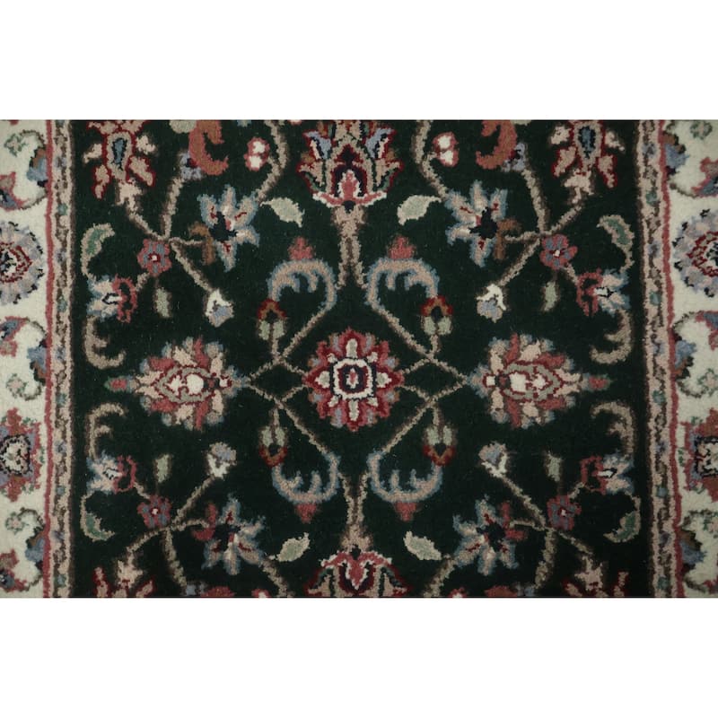 Hand Knotted Oriental 100% Wool Carpet Traditional All-Over Green Kashan Runner Rug - 8' 1'' X 2' 6''
