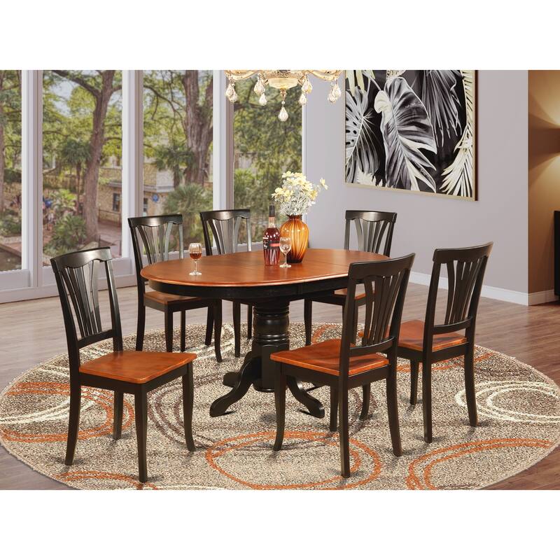 East West Furniture 7 Piece Kitchen Table Set- A Round Dining Room Table and 6 Dining Chairs, Black & Cherry (Seat Options) - AVON7-BLK-W