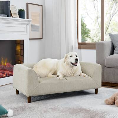Pet Sofa with Backrest and Armrests, Modern Rectangular Pet Sofa Suitable for Medium and Large Dogs
