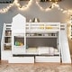 preview thumbnail 29 of 64, Elegant Twin over Twin Bunk Bed With 2 Drawers,3 Shelves and Slide,Sturdy Frame,s White